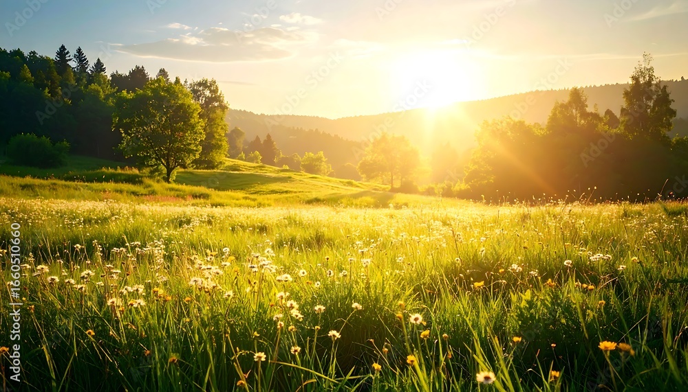 Obraz premium Sunset Meadow with Rolling Hills.