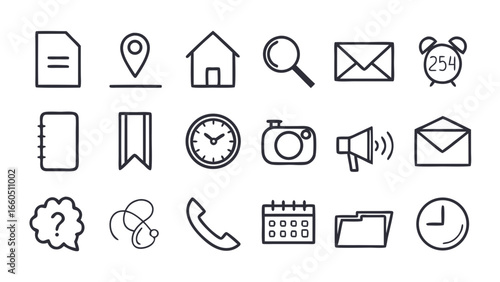 Collection of minimal line icons for web and app design.