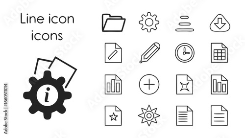 Set of line icons for business, technology, and graphic design applications.