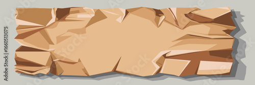 A horizontally oriented illustration of a crumpled and torn piece of parchment on a light gray background