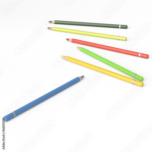 Set of colorful pencils arranged on white background. Creative supplies for drawing, school projects, art and design. Minimal style top view composition.