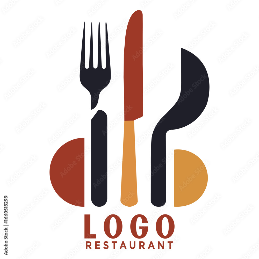 Fototapeta premium Modern abstract restaurant logo design with fork knife and spoon