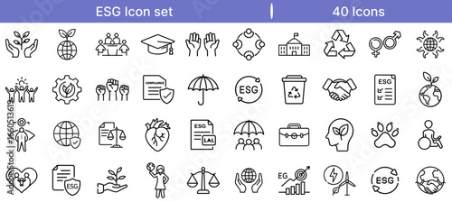 Sustainable ESG Icon Set for Corporate Responsibility and Green Business