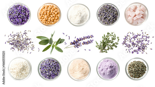 Herbs and spices lie on black surface, for product photography, natural remedy branding, website design.
