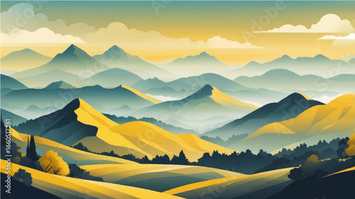Sunset and sunrise mountain landscape with sky clouds and natural beauty