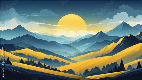 Sunset and sunrise mountain landscape with sky clouds and natural beauty