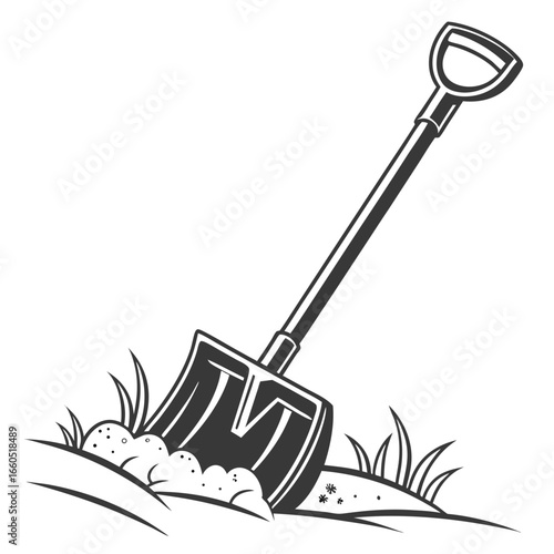 Vintage Style Shovel in Ground: Gardening, Landscaping, Spring Cleaning Illustration