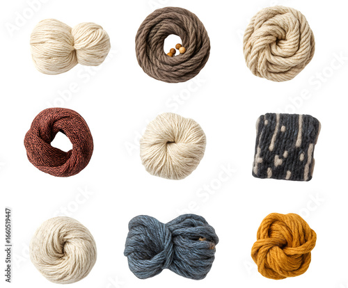 Assorted Yarn Flat Lay shows textures and materials. Perfect for product photography, craft blogs, social media marketing.