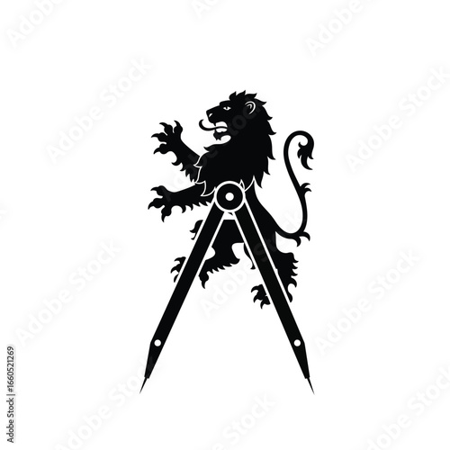 Black lion with compass animal heraldry