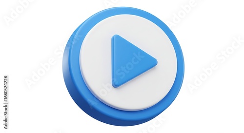 3d blue play button icon isolated on white background