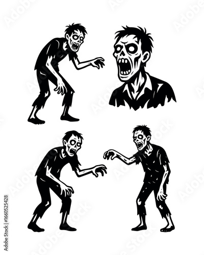 Zombie Silhouette Vector Set – Creepy Undead Characters