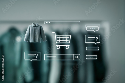 Online shopping experience featuring clothing options, cart, and customer inquiries during a digital retail session