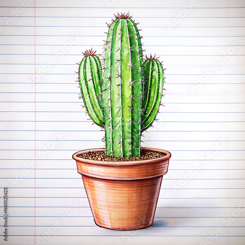Cactus Drawing on Lined Paper
