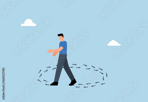 Career path dead end, disillusioned businessman walking around with no way out