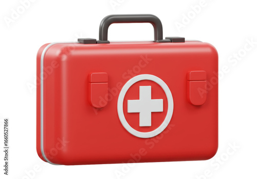 Isolated 3D Render Red First Aid Kit with Cross Symbol