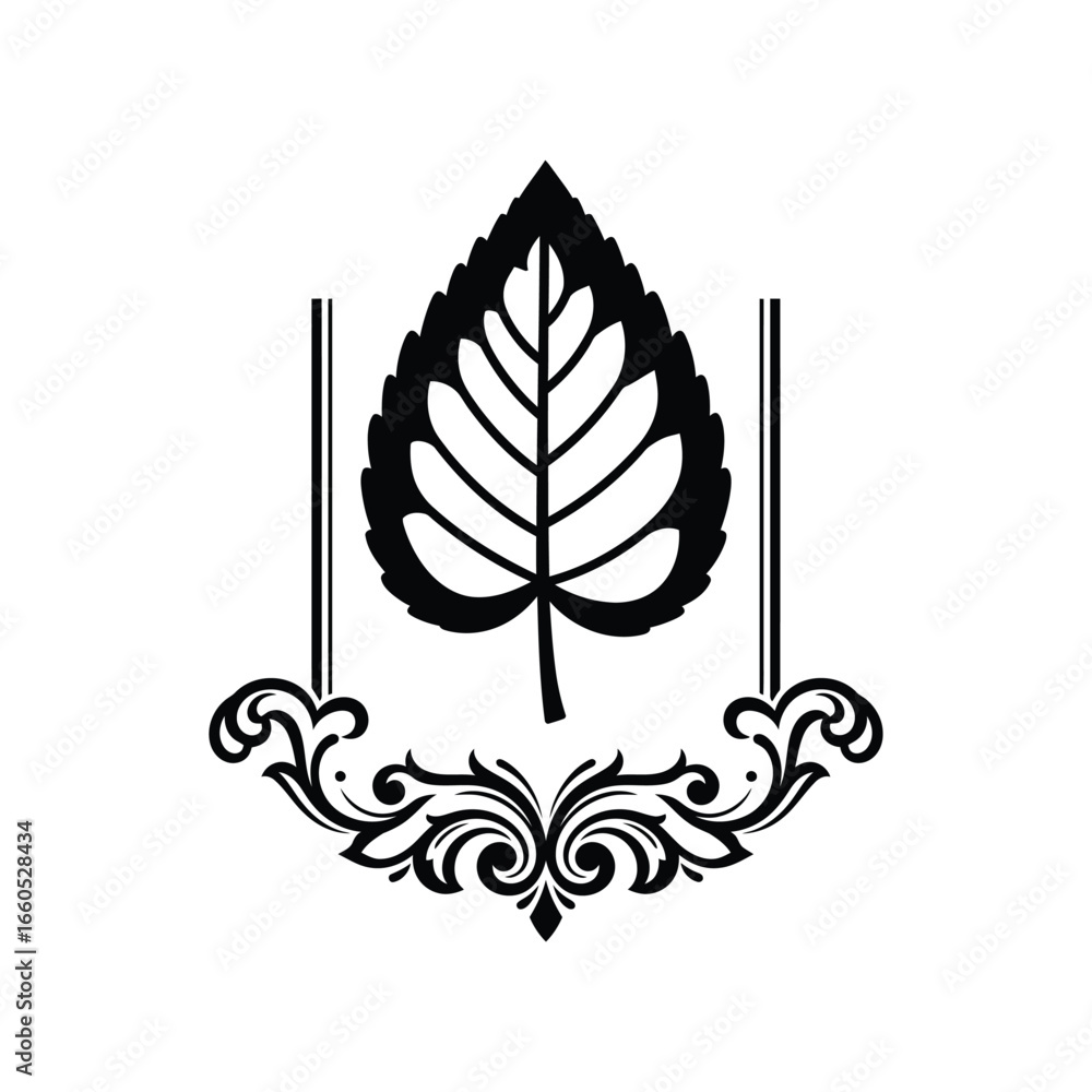 Obraz premium Black leaf emblem with decorative border vector