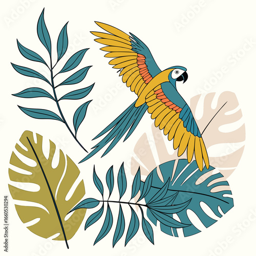 Bird seamless pattern with feathers