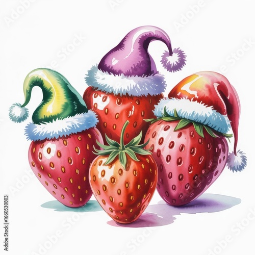 Whimsical Strawberries Wearing Festive Hats Celebrate the Holiday Spirit With Humor and Charm