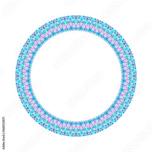 Geometrical colorful triangular mosaic circle wreath - round polygonal circular vector element on white background