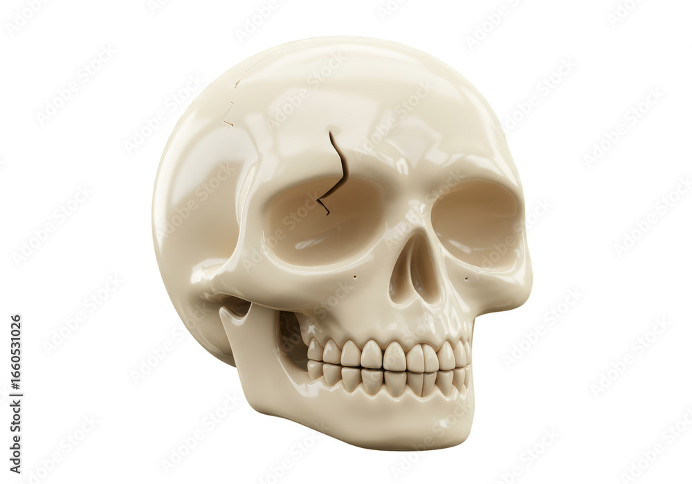 Fototapeta premium Isolated Human Skull with Crack on White Background