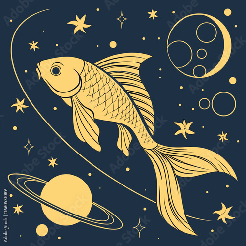 vector illustration of a fish in the night