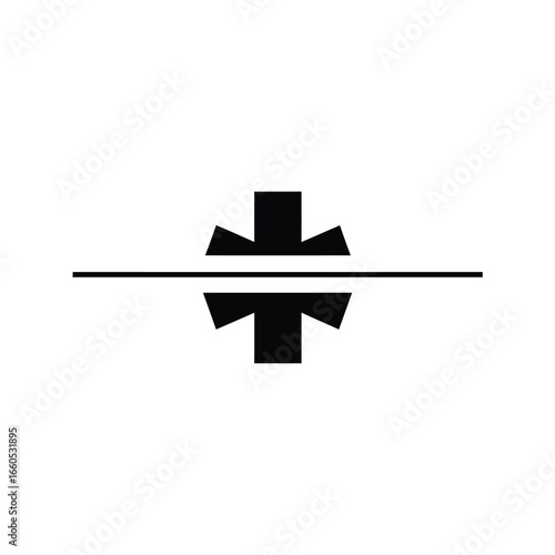 Black starburst symbol with horizontal line white