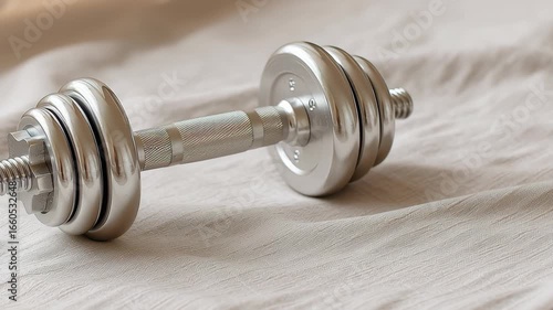 Wallpaper Mural Shiny Silver Dumbbell Perfect Weight for Fitness and Strength Training Workouts at Gym, Showcasing Sleek Design and Sturdy Build Torontodigital.ca