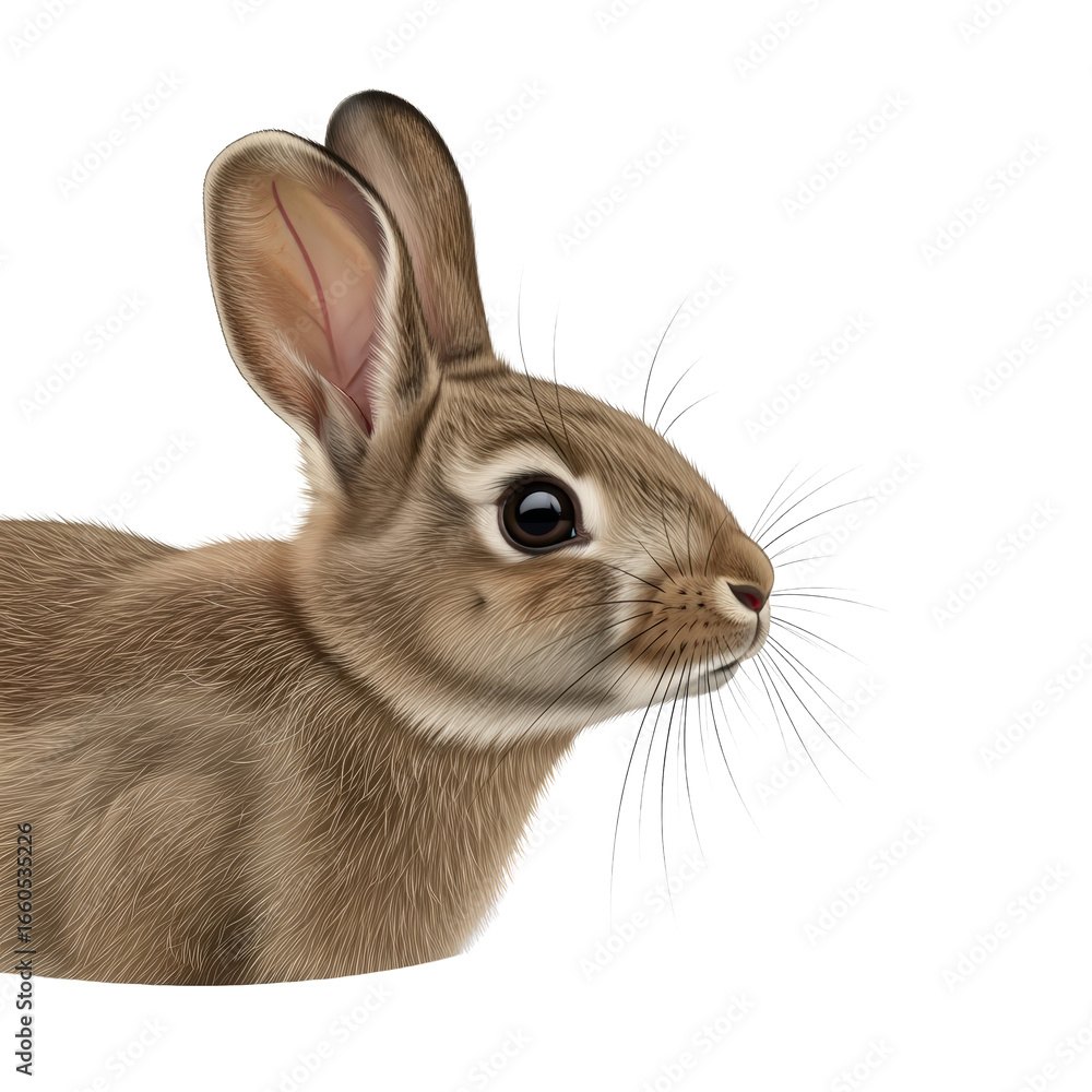 Fototapeta premium Close up of a wild rabbit s head and shoulder isolated on transparent background
