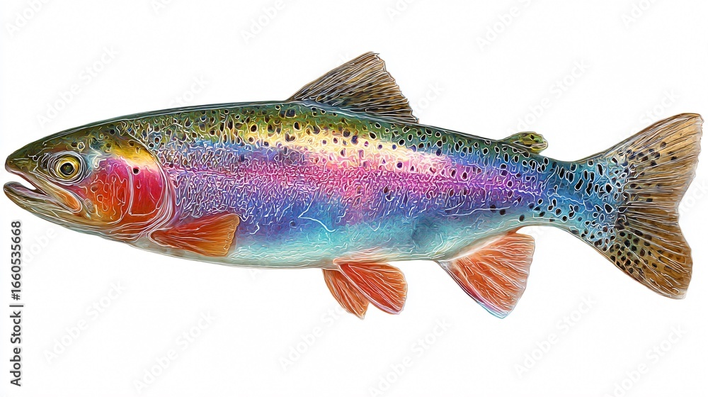 Fototapeta premium Majestic Rainbow Trout with Shimmering Scales - Stunning Underwater Fish Photography