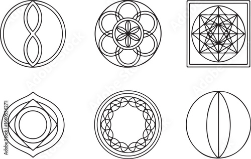 Collection of sacred geometry symbols isolated on white background