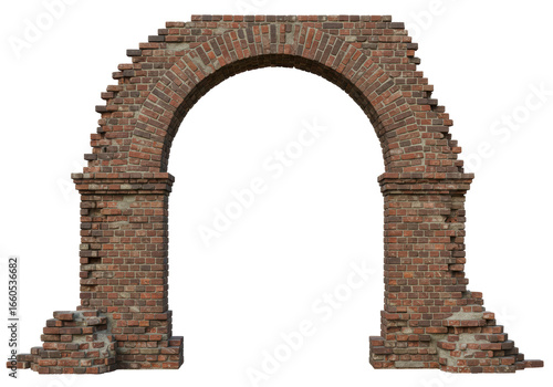 Foto Isolated Old Red Brick Archway Ruins, Historical Architecture and Entrance Struc