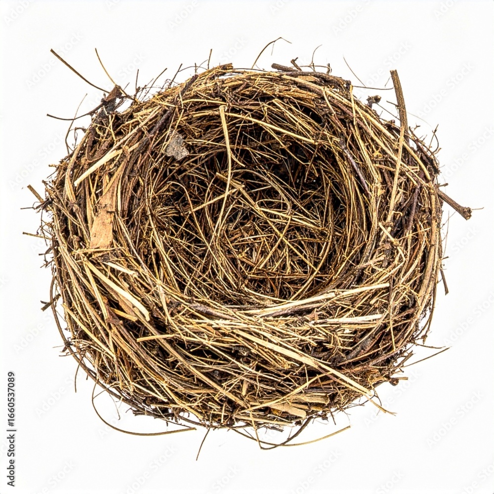 Obraz premium Real Empty Bird Nest Isolated on White Background with Clipping Path