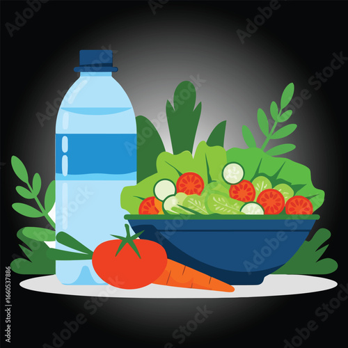 Vibrant healthy food and nutrition illustration with fresh ingredients
