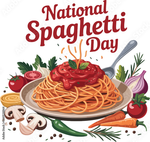 National Spaghetti Day celebration with pasta and fresh ingredients food italian food