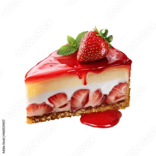 Delicious Slice of Strawberry Cheesecake with Glossy Glaze