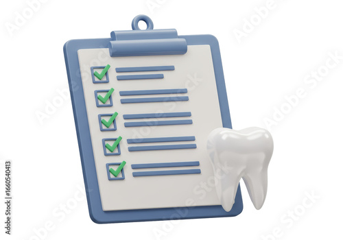 Isolated Clipboard with Checkmarks and Tooth Icon for Dental Examination and Checklist