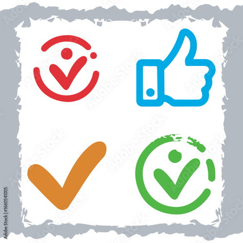 Colorful Positive Affirmations Digital Art Assortment of Bright Icons Depicting Agreement, Approval, and Acceptance Set Against a Textured Backdrop