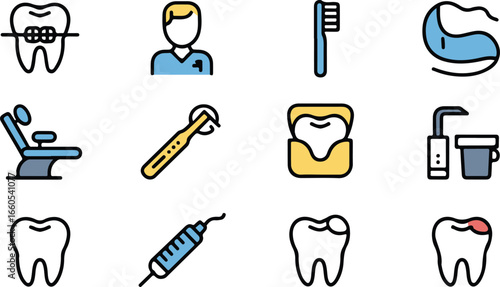 Dental and Oral Health Flat Line Icon Set