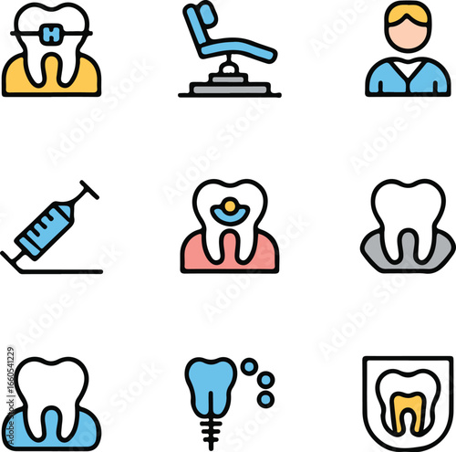 Dental and Oral Health Flat Line Icon Set