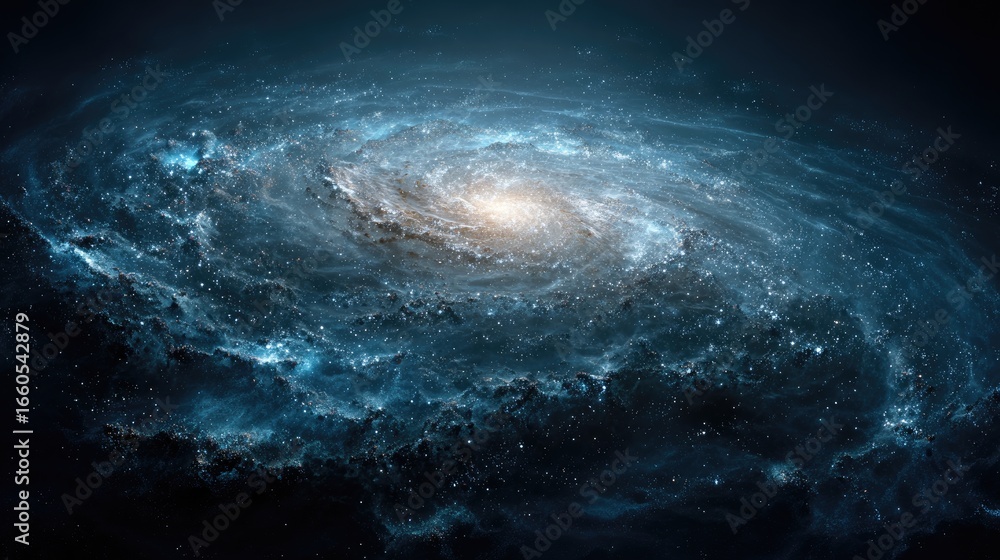 Fototapeta premium Detailed Spiral Galaxy In Deep Space A Stunning Celestial Tapestry Of Colors, Glowing Nebulae, And Cosmic Dust. High Resolution Image Perfect For