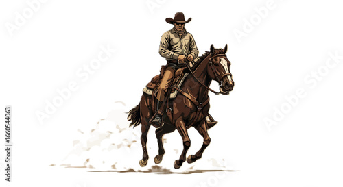 Cowboy Riding a Brown Horse with White Blaze.