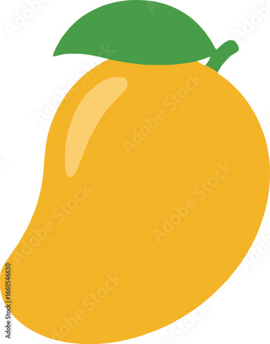 Yellow mango with green leaf and stem vector illustration fruit