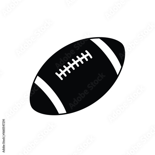Black football with white laces and stripes sport game