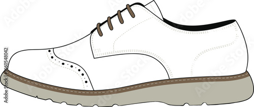 White dress shoe, brown sole, formal footwear, men's fashion, leather lace-up, brogue detail, stylish design, elegant, classic, durable, premium quality, stitched sole, office wear, wedding shoe