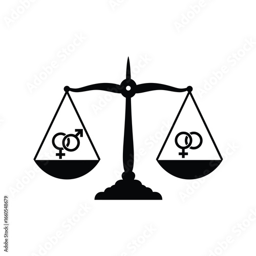 Scales with gender symbols balance equality