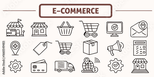 Minimal line icons for e commerce and online shopping