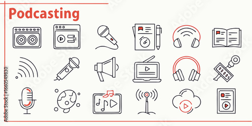 Minimal line icons for podcast and audio content creation