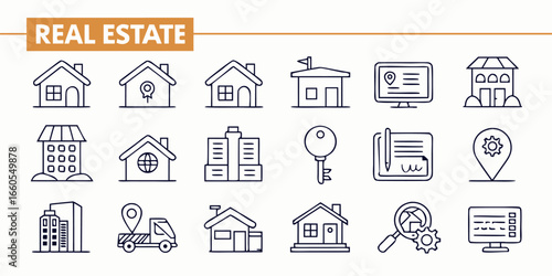 Set of 40 minimal line icons themed around real life objects