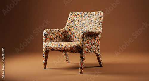 A piece of furniture (chair) made from recycled plastic with a terrazzo-like finish.
