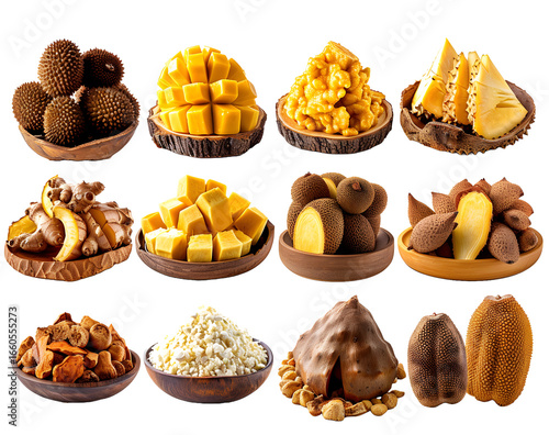 A delicious  collection of jackfruit isolated on a white backgroun cutout